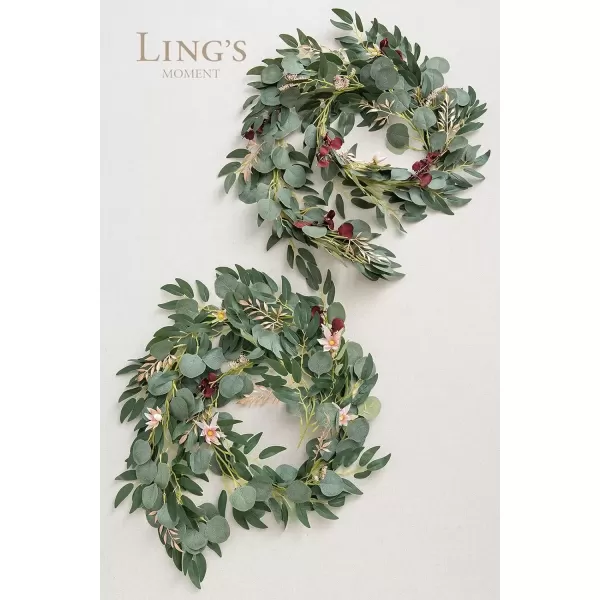 imageLings Moment Eucalyptus Flower Greenery Garland with Willow Leaves 2pcs 59ft Hanging Italian Ruscus Vines Rustic Wreath Swags for Table Centerpieces Wedding Arch Decor Marsala FlowersEucalyptus and Willow Garland  Marsala Flowers