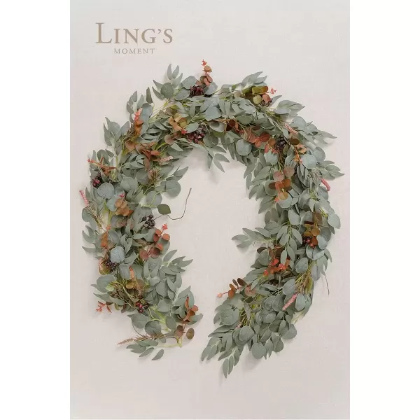 imageLings Moment Eucalyptus Flower Greenery Garland with Willow Leaves 2pcs 59ft Hanging Italian Ruscus Vines Rustic Wreath Swags for Table Centerpieces Wedding Arch Decor Marsala FlowersEucalyptus and Willow Garland  Terracotta Flowers