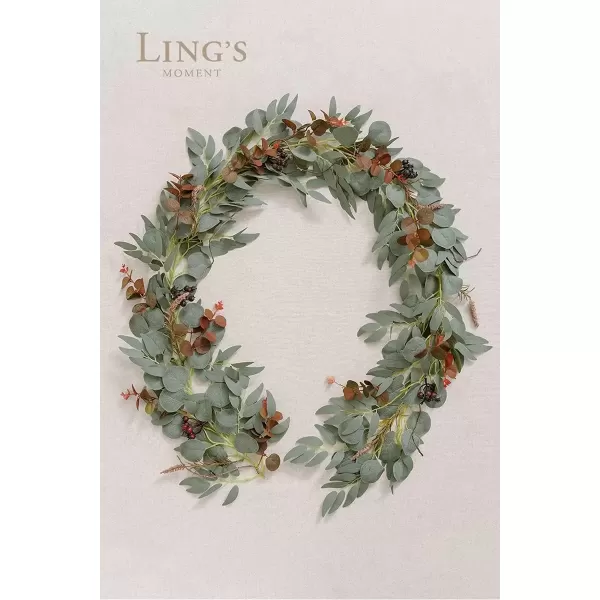 imageLings Moment Eucalyptus Flower Greenery Garland with Willow Leaves 2pcs 59ft Hanging Italian Ruscus Vines Rustic Wreath Swags for Table Centerpieces Wedding Arch Decor Marsala FlowersEucalyptus and Willow Garland  Terracotta Flowers