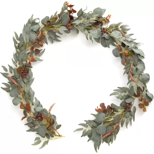 imageLings Moment Eucalyptus Flower Greenery Garland with Willow Leaves 2pcs 59ft Hanging Italian Ruscus Vines Rustic Wreath Swags for Table Centerpieces Wedding Arch Decor Marsala FlowersEucalyptus and Willow Garland  Terracotta Flowers