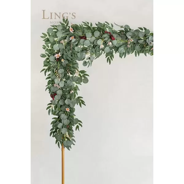 imageLings Moment Eucalyptus Flower Greenery Garland with Willow Leaves 2pcs 59ft Hanging Italian Ruscus Vines Rustic Wreath Swags for Table Centerpieces Wedding Arch Decor Marsala FlowersEucalyptus and Willow Garland  Marsala Flowers