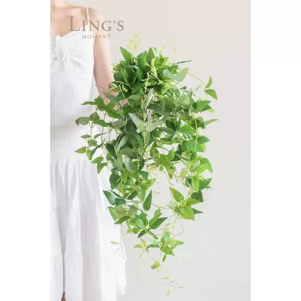 imageLings moment Artificial Clematis Hanging Bush 4pcs Filler Vines Fake Greenery Garland for Wedding BouquetBackdropArch and Home DecorationLight Green