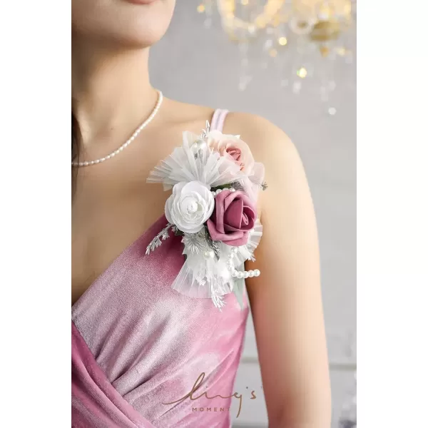 imageLings Moment 2pcs Homecoming Wedding WristShoulder Corsage Artificial Flower GirlMother Prom Corsage Wristlet Dcor etc Black Gothic BurgundyPkdusty Rose  White Gray