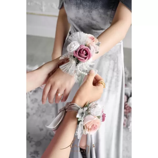imageLings Moment 2pcs Homecoming Wedding WristShoulder Corsage Artificial Flower GirlMother Prom Corsage Wristlet Dcor etc Black Gothic BurgundyPkdusty Rose  White Gray