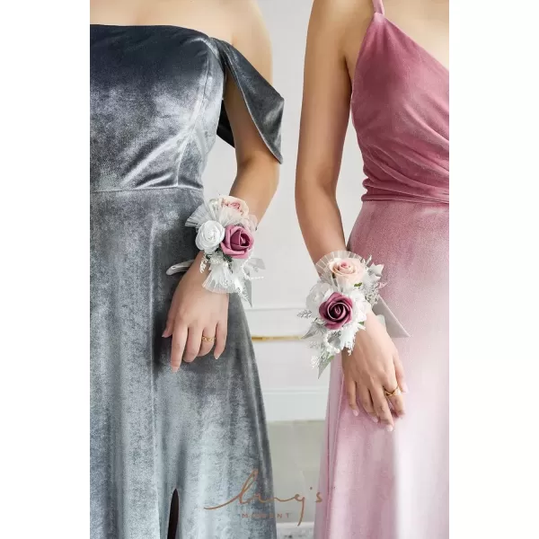 imageLings Moment 2pcs Homecoming Wedding WristShoulder Corsage Artificial Flower GirlMother Prom Corsage Wristlet Dcor etc Black Gothic BurgundyPkdusty Rose  White Gray