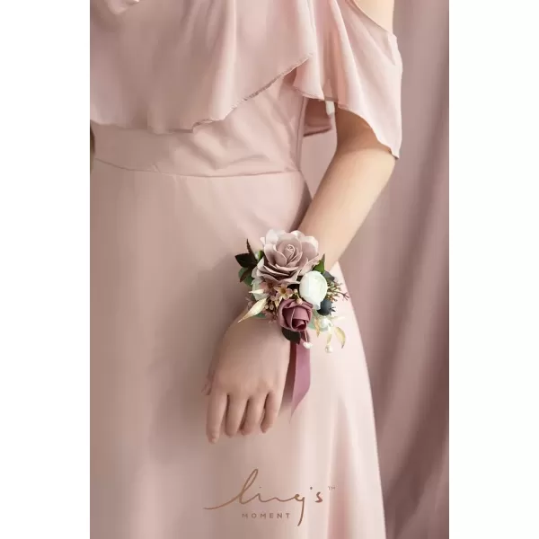 imageLings Moment 2pcs Homecoming Wedding WristShoulder Corsage Artificial Flower GirlMother Prom Corsage Wristlet Dcor etc Black Gothic BurgundyPkdusty Rose  Ranunculus