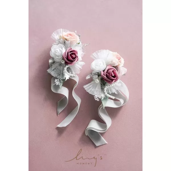 imageLings Moment 2pcs Homecoming Wedding WristShoulder Corsage Artificial Flower GirlMother Prom Corsage Wristlet Dcor etc Black Gothic BurgundyPkdusty Rose  White Gray