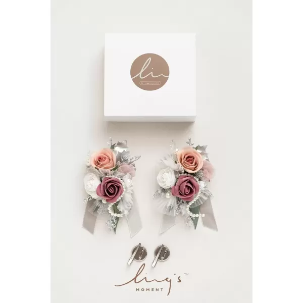 imageLings Moment 2pcs Homecoming Wedding WristShoulder Corsage Artificial Flower GirlMother Prom Corsage Wristlet Dcor etc Black Gothic BurgundyPkdusty Rose  White Gray