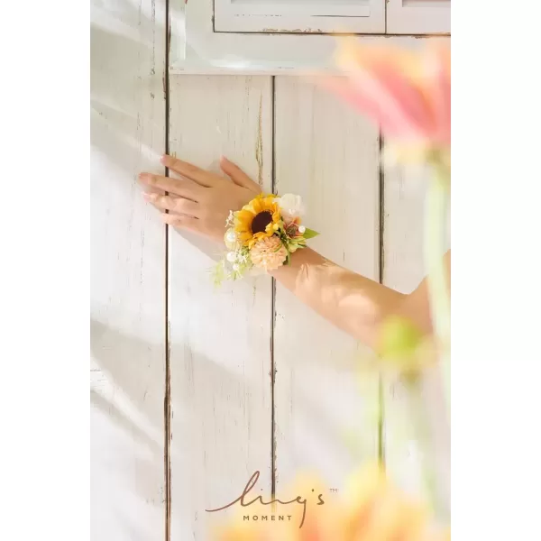 imageLings Moment 2pcs Homecoming Wedding WristShoulder Corsage Artificial Flower GirlMother Prom Corsage Wristlet Dcor etc Black Gothic BurgundySunsunflower  Yellow