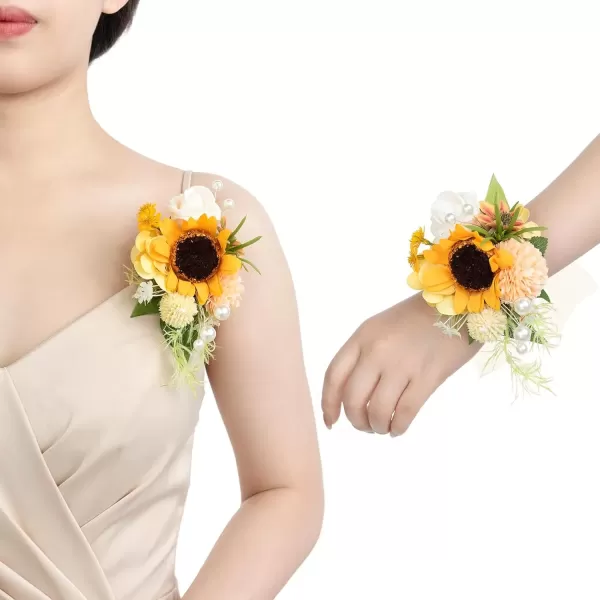 imageLings Moment 2pcs Homecoming Wedding WristShoulder Corsage Artificial Flower GirlMother Prom Corsage Wristlet Dcor etc Black Gothic BurgundySunsunflower  Yellow