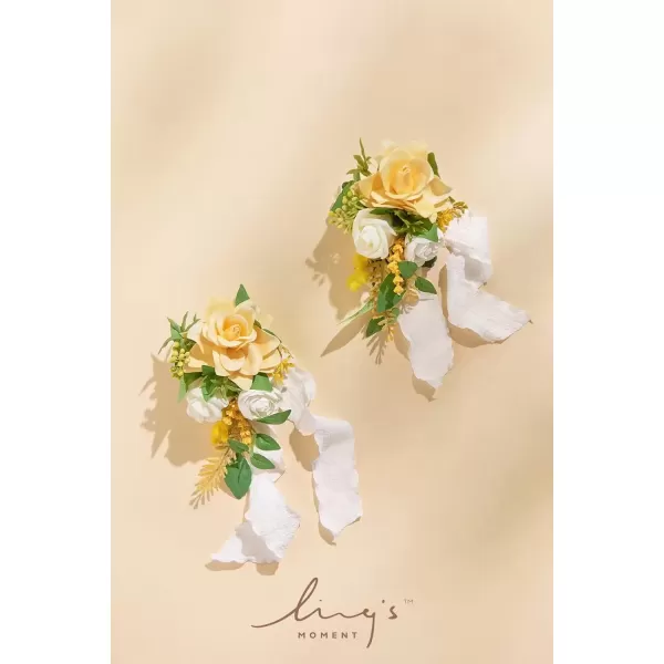 imageLings Moment 2pcs Homecoming Wedding WristShoulder Corsage Artificial Flower GirlMother Prom Corsage Wristlet Dcor etc Black Gothic BurgundyYlwyellow  White