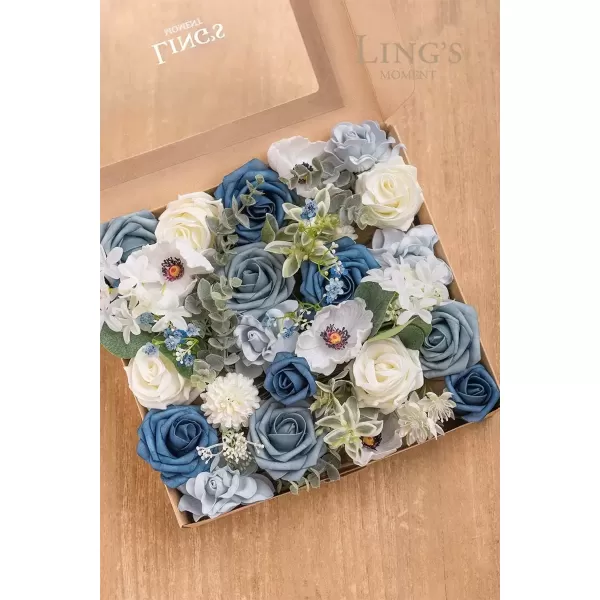 imageLings Moment Caly Aster ampamp Nude Artificial Flowers and Greenery Deluxe Combo Box Set Fake Flower for DIY Wedding Bridal Bouquet Centerpieces Decor Floral Arrangement Decor etcB1dusty Blue  Navy  Ivory