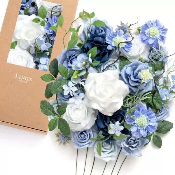 imageLings Moment Caly Aster ampamp Nude Artificial Flowers and Greenery Deluxe Combo Box Set Fake Flower for DIY Wedding Bridal Bouquet Centerpieces Decor Floral Arrangement Decor etcB2dusty Blue  Ivory  Sage