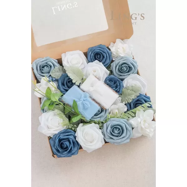 imageLings Moment Caly Aster ampamp Nude Artificial Flowers and Greenery Deluxe Combo Box Set Fake Flower for DIY Wedding Bridal Bouquet Centerpieces Decor Floral Arrangement Decor etcB1dusty Blue  Navy  White