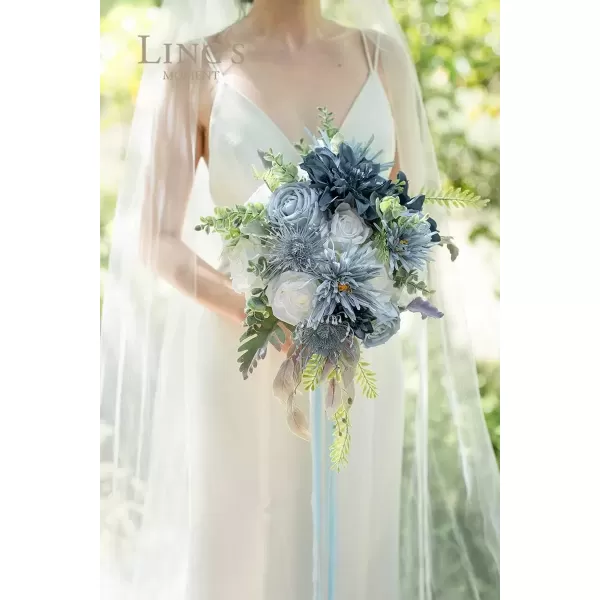 imageLings Moment Caly Aster ampamp Nude Artificial Flowers and Greenery Deluxe Combo Box Set Fake Flower for DIY Wedding Bridal Bouquet Centerpieces Decor Floral Arrangement Decor etcB1dusty Blue  Navy