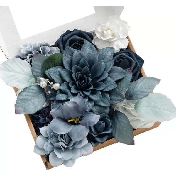 imageLings Moment Caly Aster ampamp Nude Artificial Flowers and Greenery Deluxe Combo Box Set Fake Flower for DIY Wedding Bridal Bouquet Centerpieces Decor Floral Arrangement Decor etcB1dusty Blue  Navy