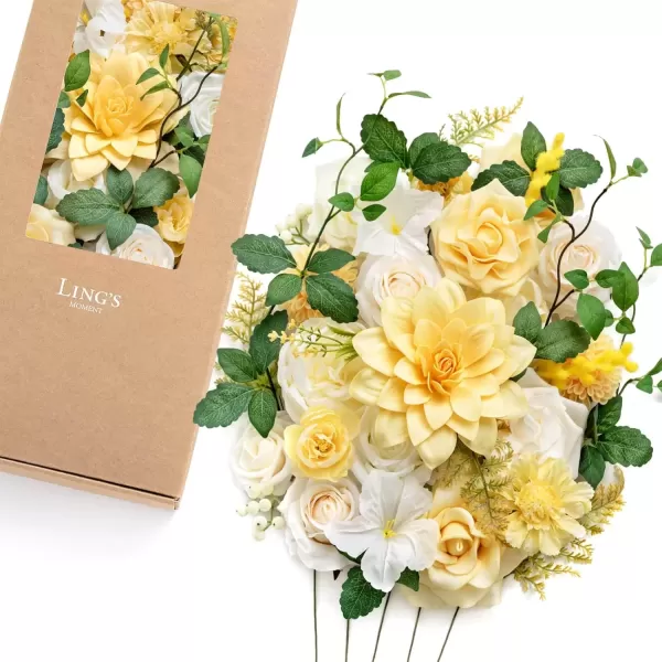 imageLings Moment Caly Aster ampamp Nude Artificial Flowers and Greenery Deluxe Combo Box Set Fake Flower for DIY Wedding Bridal Bouquet Centerpieces Decor Floral Arrangement Decor etcA4creamy Yellow