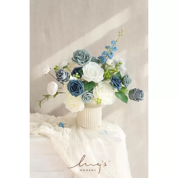 imageLings Moment Caly Aster ampamp Nude Artificial Flowers and Greenery Deluxe Combo Box Set Fake Flower for DIY Wedding Bridal Bouquet Centerpieces Decor Floral Arrangement Decor etcB2dusty Blue  Ivory