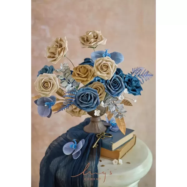 imageLings Moment Caly Aster ampamp Nude Artificial Flowers and Greenery Deluxe Combo Box Set Fake Flower for DIY Wedding Bridal Bouquet Centerpieces Decor Floral Arrangement Decor etcB2navy Blue  Gold