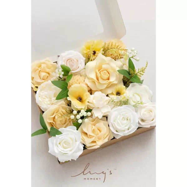 imageLings Moment Caly Aster ampamp Nude Artificial Flowers and Greenery Deluxe Combo Box Set Fake Flower for DIY Wedding Bridal Bouquet Centerpieces Decor Floral Arrangement Decor etcA4creamy Yellow