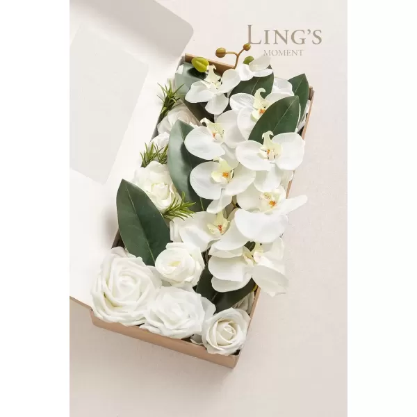 imageLings Moment Caly Aster ampamp Nude Artificial Flowers and Greenery Deluxe Combo Box Set Fake Flower for DIY Wedding Bridal Bouquet Centerpieces Decor Floral Arrangement Decor etcA1white  Dark Green