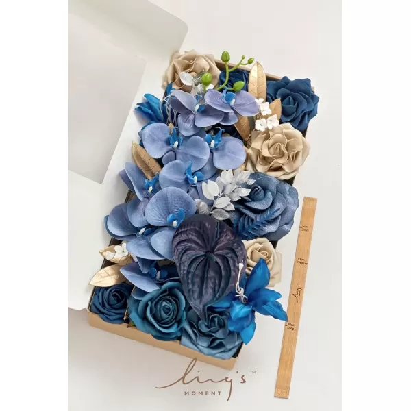 imageLings Moment Caly Aster ampamp Nude Artificial Flowers and Greenery Deluxe Combo Box Set Fake Flower for DIY Wedding Bridal Bouquet Centerpieces Decor Floral Arrangement Decor etcB2navy Blue  Gold