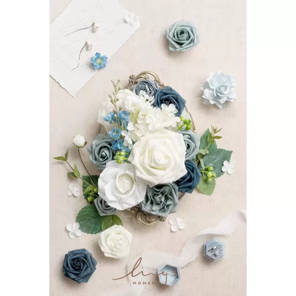 imageLings Moment Caly Aster ampamp Nude Artificial Flowers and Greenery Deluxe Combo Box Set Fake Flower for DIY Wedding Bridal Bouquet Centerpieces Decor Floral Arrangement Decor etcB2dusty Blue  Ivory