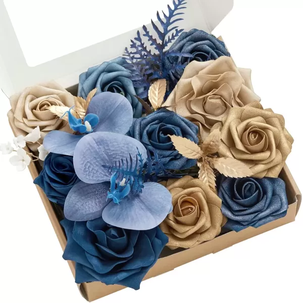 imageLings Moment Caly Aster ampamp Nude Artificial Flowers and Greenery Deluxe Combo Box Set Fake Flower for DIY Wedding Bridal Bouquet Centerpieces Decor Floral Arrangement Decor etcB2navy Blue  Gold