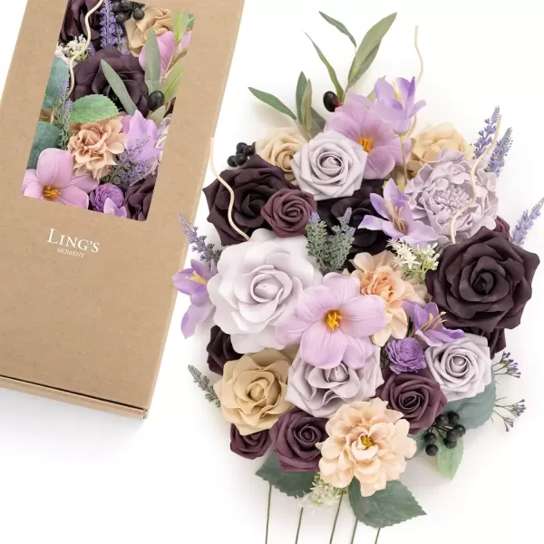 imageLings Moment Caly Aster ampamp Nude Artificial Flowers and Greenery Deluxe Combo Box Set Fake Flower for DIY Wedding Bridal Bouquet Centerpieces Decor Floral Arrangement Decor etcC1lavender  Plum