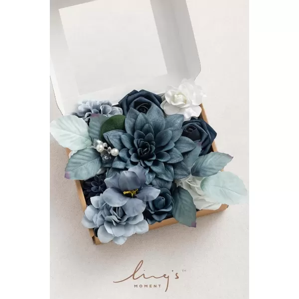 imageLings Moment Caly Aster ampamp Nude Artificial Flowers and Greenery Deluxe Combo Box Set Fake Flower for DIY Wedding Bridal Bouquet Centerpieces Decor Floral Arrangement Decor etcB1dusty Blue  Navy