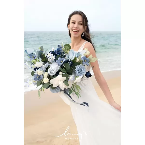 imageLings Moment Caly Aster ampamp Nude Artificial Flowers and Greenery Deluxe Combo Box Set Fake Flower for DIY Wedding Bridal Bouquet Centerpieces Decor Floral Arrangement Decor etcB1dusty Blue  Navy