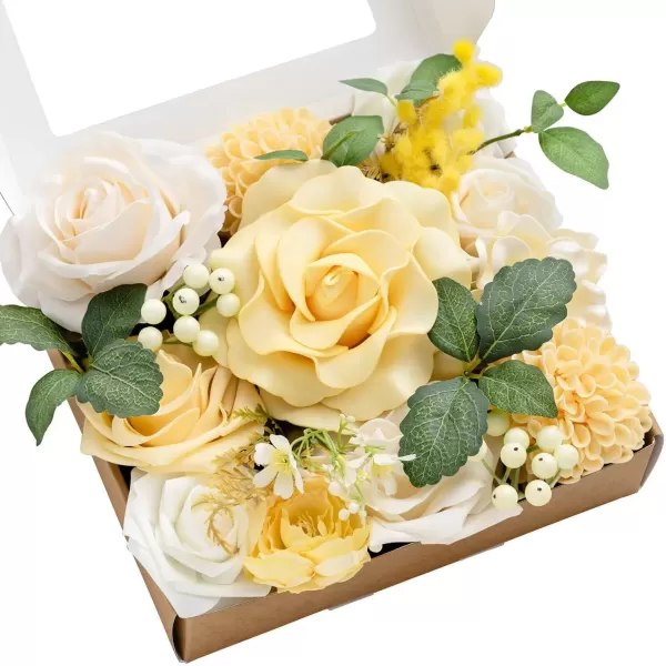 imageLings Moment Caly Aster ampamp Nude Artificial Flowers and Greenery Deluxe Combo Box Set Fake Flower for DIY Wedding Bridal Bouquet Centerpieces Decor Floral Arrangement Decor etcA4creamy Yellow