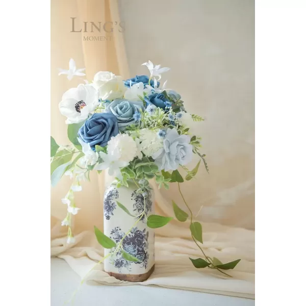 imageLings Moment Caly Aster ampamp Nude Artificial Flowers and Greenery Deluxe Combo Box Set Fake Flower for DIY Wedding Bridal Bouquet Centerpieces Decor Floral Arrangement Decor etcB1dusty Blue  Navy  Ivory