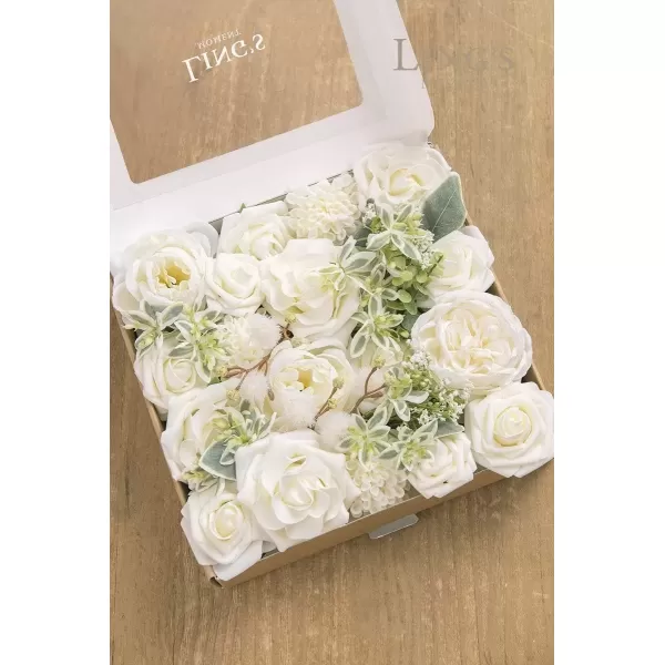 imageLings Moment Caly Aster ampamp Nude Artificial Flowers and Greenery Deluxe Combo Box Set Fake Flower for DIY Wedding Bridal Bouquet Centerpieces Decor Floral Arrangement Decor etcA1ivory  Sage