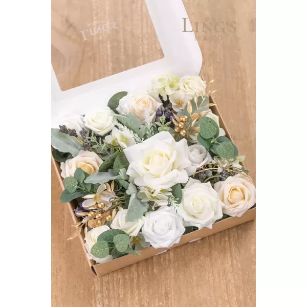 imageLings Moment Caly Aster ampamp Nude Artificial Flowers and Greenery Deluxe Combo Box Set Fake Flower for DIY Wedding Bridal Bouquet Centerpieces Decor Floral Arrangement Decor etcA1white  Sage  Gold