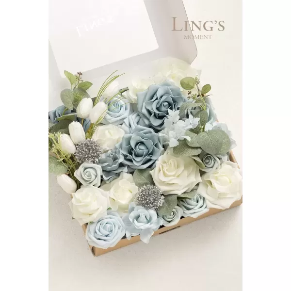 imageLings Moment Caly Aster ampamp Nude Artificial Flowers and Greenery Deluxe Combo Box Set Fake Flower for DIY Wedding Bridal Bouquet Centerpieces Decor Floral Arrangement Decor etcB2dusty Blue  White