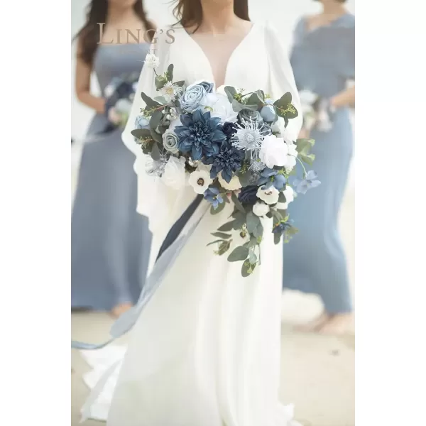 imageLings Moment Caly Aster ampamp Nude Artificial Flowers and Greenery Deluxe Combo Box Set Fake Flower for DIY Wedding Bridal Bouquet Centerpieces Decor Floral Arrangement Decor etcB1dusty Blue  Navy