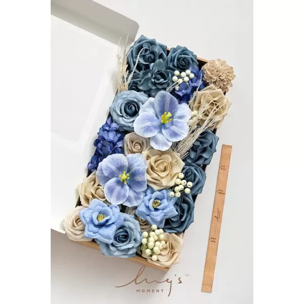 imageLings Moment Caly Aster ampamp Nude Artificial Flowers and Greenery Deluxe Combo Box Set Fake Flower for DIY Wedding Bridal Bouquet Centerpieces Decor Floral Arrangement Decor etcB2navy Blue  Tawny Beige