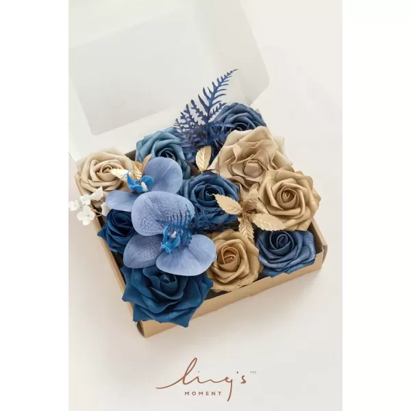 imageLings Moment Caly Aster ampamp Nude Artificial Flowers and Greenery Deluxe Combo Box Set Fake Flower for DIY Wedding Bridal Bouquet Centerpieces Decor Floral Arrangement Decor etcB2navy Blue  Gold