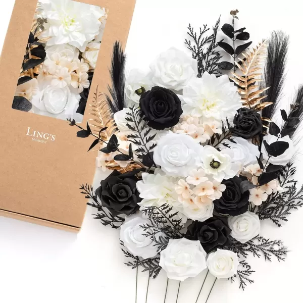 imageLings Moment Caly Aster ampamp Nude Artificial Flowers and Greenery Deluxe Combo Box Set Fake Flower for DIY Wedding Bridal Bouquet Centerpieces Decor Floral Arrangement Decor etcA2white  Black  Golden