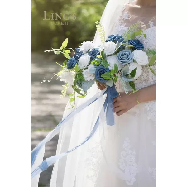 imageLings Moment Caly Aster ampamp Nude Artificial Flowers and Greenery Deluxe Combo Box Set Fake Flower for DIY Wedding Bridal Bouquet Centerpieces Decor Floral Arrangement Decor etcB1dusty Blue  Navy  White