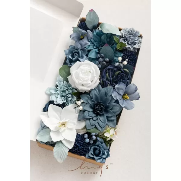 imageLings Moment Caly Aster ampamp Nude Artificial Flowers and Greenery Deluxe Combo Box Set Fake Flower for DIY Wedding Bridal Bouquet Centerpieces Decor Floral Arrangement Decor etcB1dusty Blue  Navy