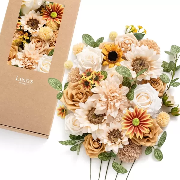 imageLings Moment Caly Aster ampamp Nude Artificial Flowers and Greenery Deluxe Combo Box Set Fake Flower for DIY Wedding Bridal Bouquet Centerpieces Decor Floral Arrangement Decor etcA4peach  Sunflower