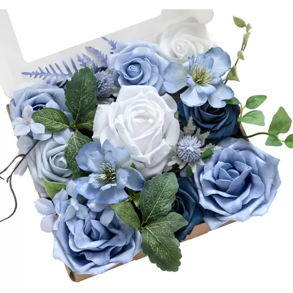 imageLings Moment Caly Aster ampamp Nude Artificial Flowers and Greenery Deluxe Combo Box Set Fake Flower for DIY Wedding Bridal Bouquet Centerpieces Decor Floral Arrangement Decor etcB2dusty Blue  Ivory  Sage