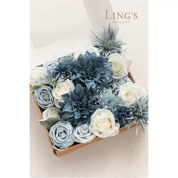 imageLings Moment Caly Aster ampamp Nude Artificial Flowers and Greenery Deluxe Combo Box Set Fake Flower for DIY Wedding Bridal Bouquet Centerpieces Decor Floral Arrangement Decor etcB1dusty Blue  Navy