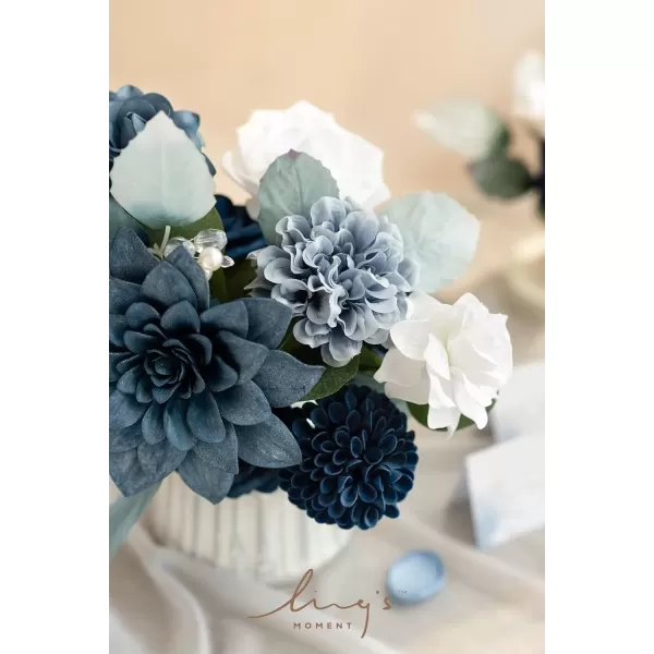 imageLings Moment Caly Aster ampamp Nude Artificial Flowers and Greenery Deluxe Combo Box Set Fake Flower for DIY Wedding Bridal Bouquet Centerpieces Decor Floral Arrangement Decor etcB1dusty Blue  Navy