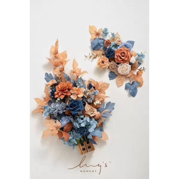 imageLings Moment Fall Wedding Welcome Sign Floral Swag 175quot Tall Standing Artificial Flowers Garland Terracotta Rust Ceremony Reception Easel Home Entryway Outdoor Board Table Decor NOT Include SignRusset Orange  Denim Blue