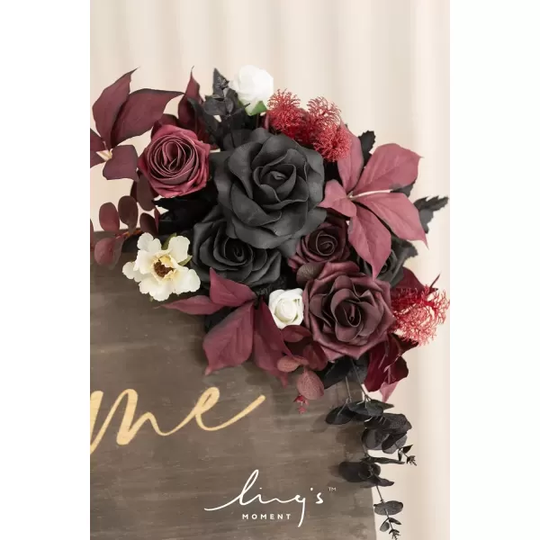 imageLings Moment Fall Wedding Welcome Sign Floral Swag 175quot Tall Standing Artificial Flowers Garland Terracotta Rust Ceremony Reception Easel Home Entryway Outdoor Board Table Decor NOT Include SignBlack  Burgundy