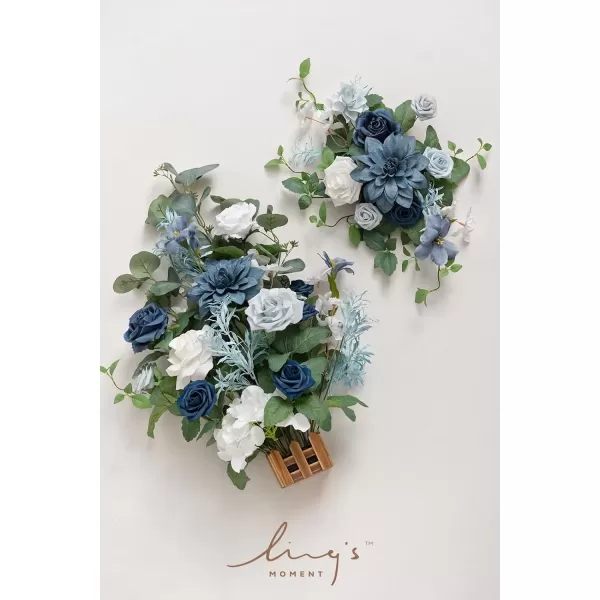 imageLings Moment Fall Wedding Welcome Sign Floral Swag 175quot Tall Standing Artificial Flowers Garland Terracotta Rust Ceremony Reception Easel Home Entryway Outdoor Board Table Decor NOT Include SignDusty Blue  Navy