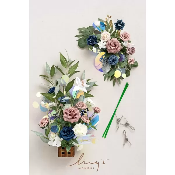 imageLings Moment Fall Wedding Welcome Sign Floral Swag 175quot Tall Standing Artificial Flowers Garland Terracotta Rust Ceremony Reception Easel Home Entryway Outdoor Board Table Decor NOT Include SignDusty Rose  Navy